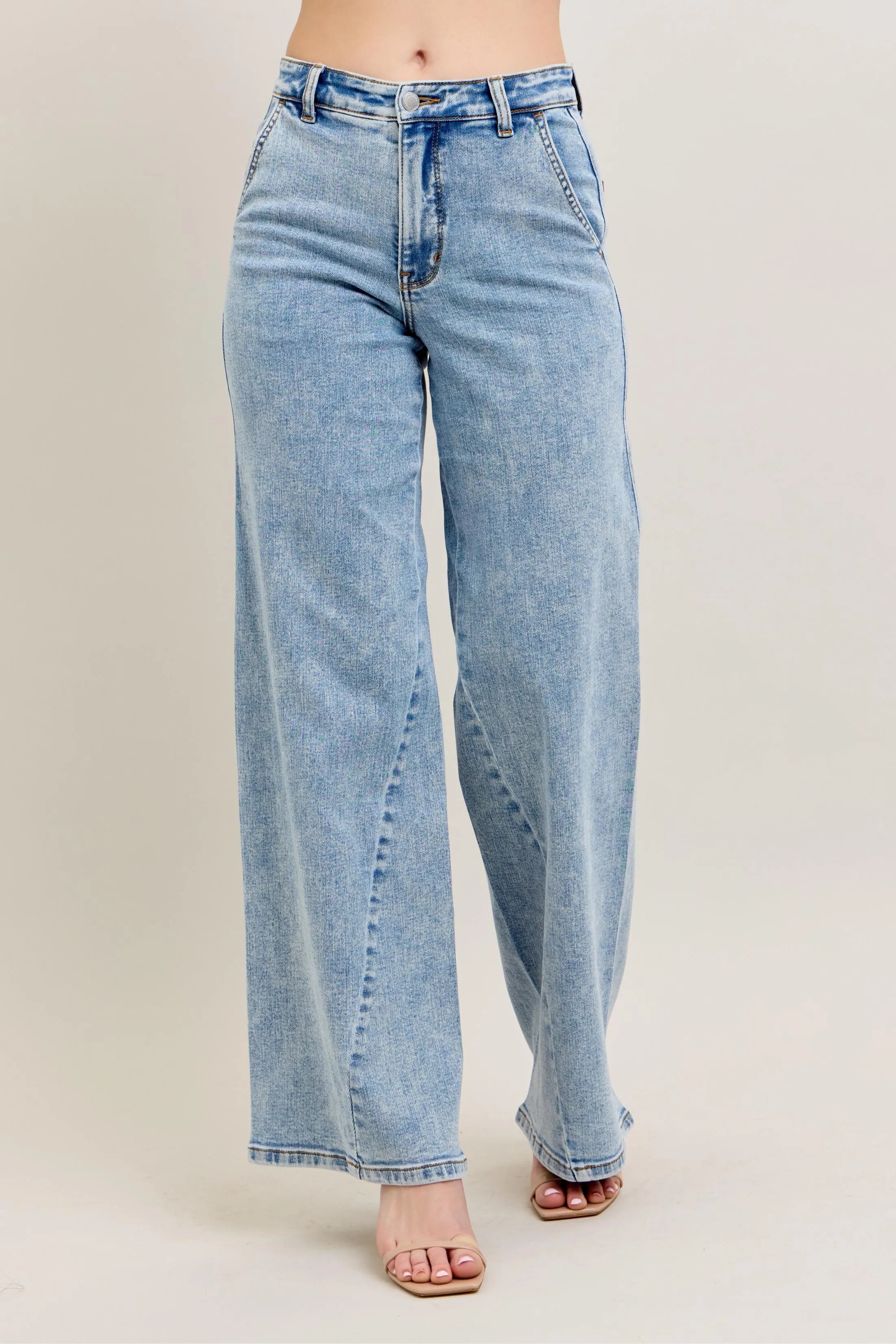 Judy Blue Plus Size High Waist Wide Leg Jeans with Skewed Inseam - Love Salve 