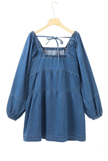 Dusk blue denim mini dress with pockets