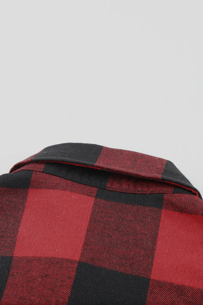 Chic plaid shirt coat with elegant turn-down collar in fiery red