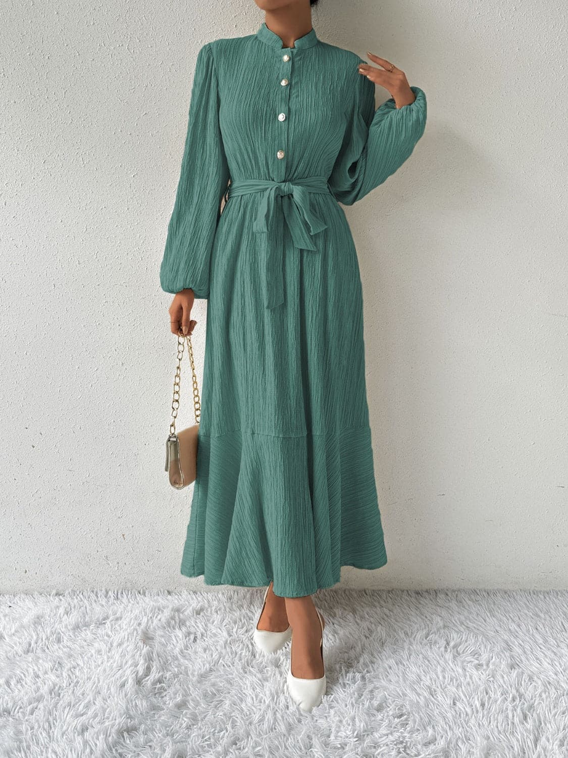 Tie Waist Long Sleeve Dress.