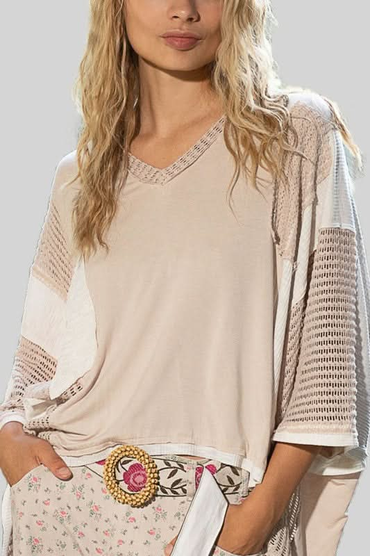 Edgy Semi-Sheer V-Neck Oversized Knit Top