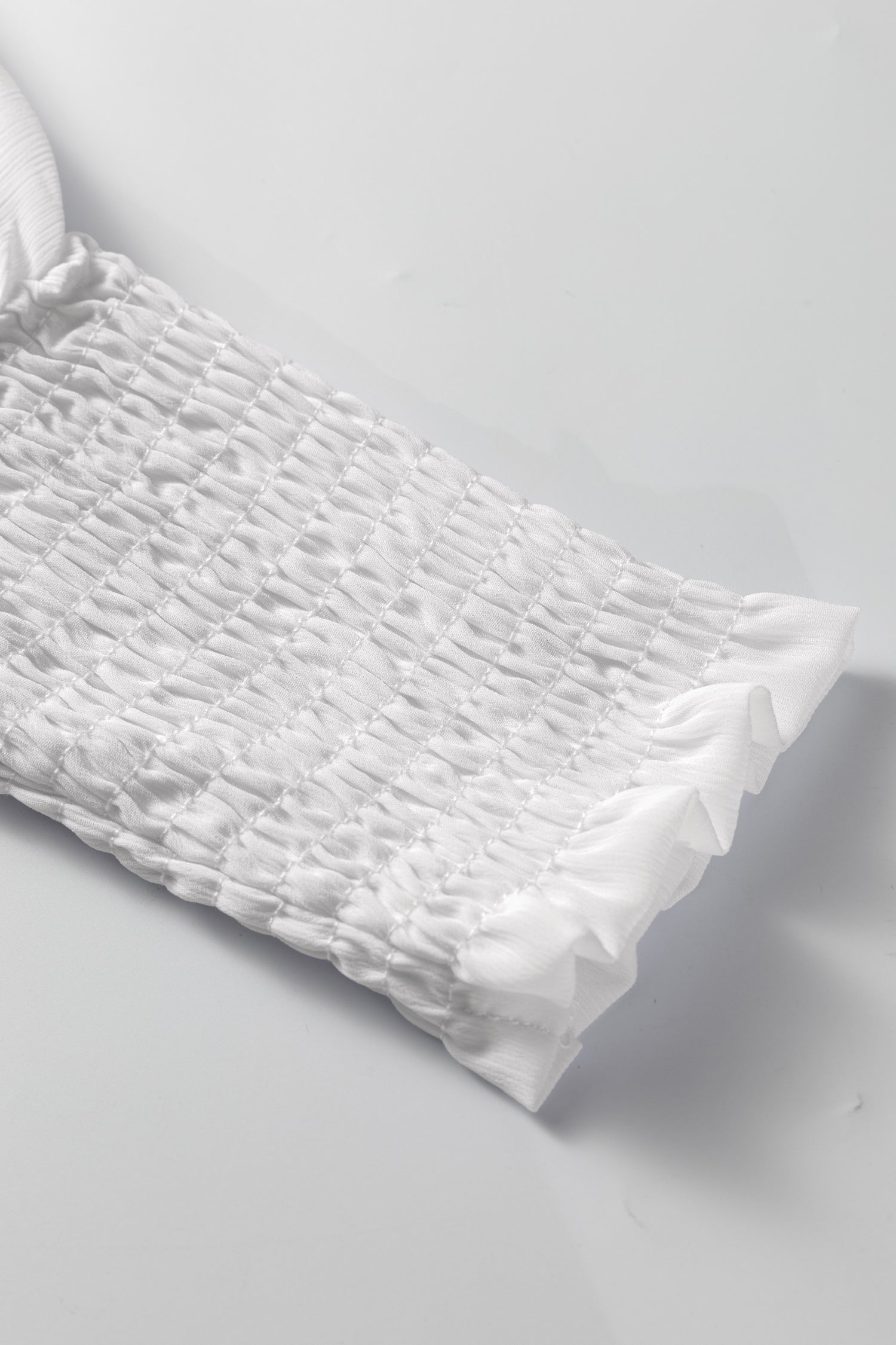 White Smocked Cuffs Semi Sheer Long Sleeve Dolman Blouse Dear-Lover Dropshipping