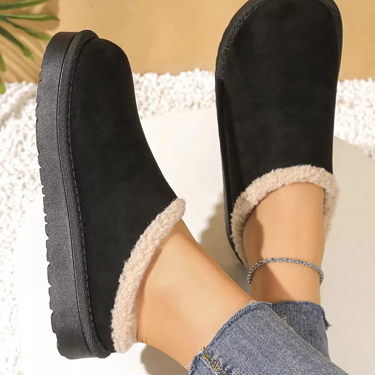 Plush Lined Round Toe Slippers Simply Love