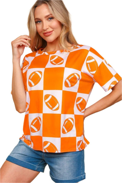 Haptics Football Checkered Print Short Sleeve T-Shirt.