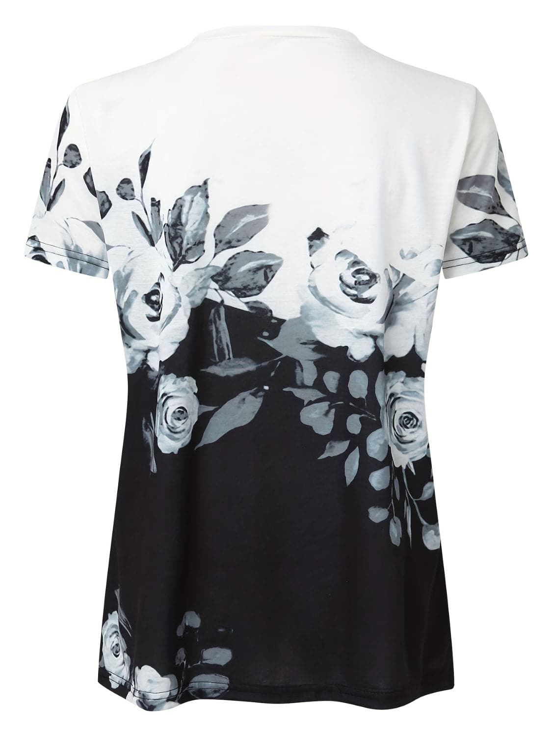 Full Size Printed Notched Short Sleeve Blouse.