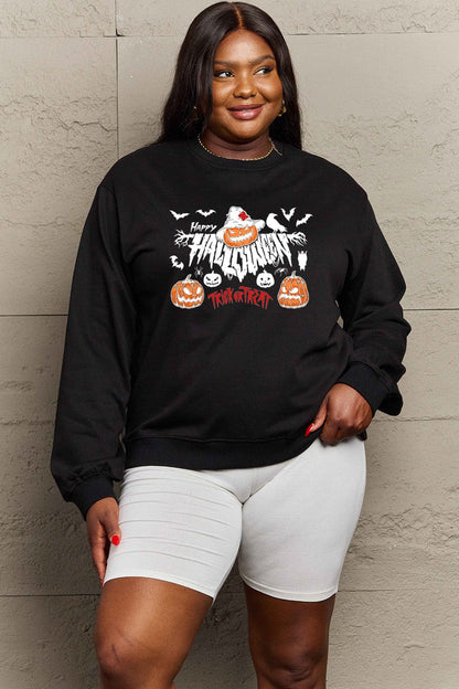 Simply Love Full Size HAPPY HALLOWEEN TRICK OR TREAT Graphic Sweatshirt.