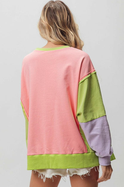 BiBi Washed Color Block Sweatshirt.