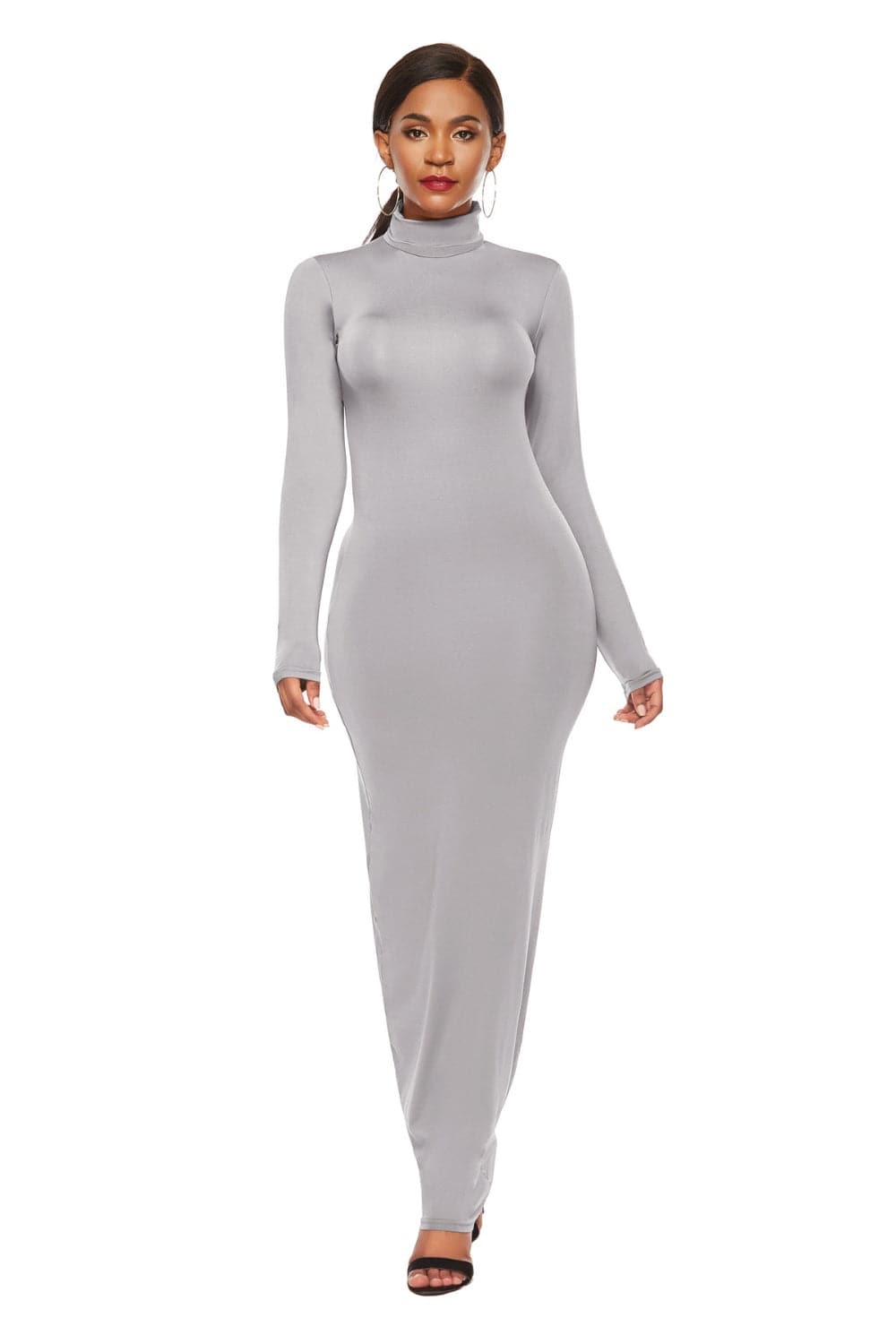 Mock Neck Long Sleeve Maxi Slim Dress.