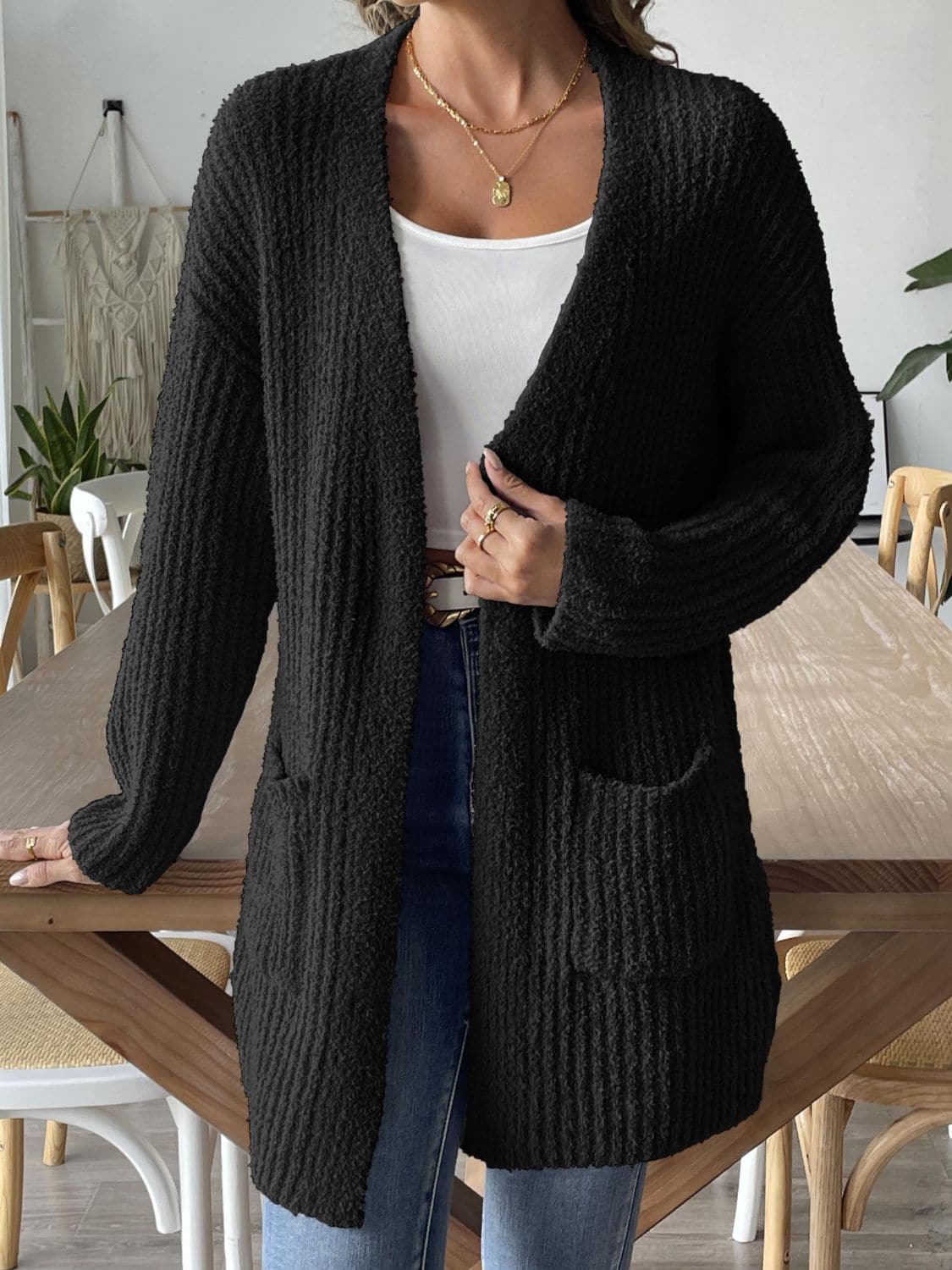 Cozy long sleeve cardigan with pockets