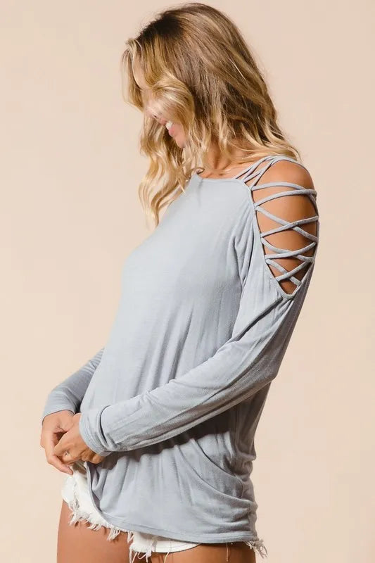 BiBi Jersey Knit One Shoulder Top with Criss Cross - Love Salve 