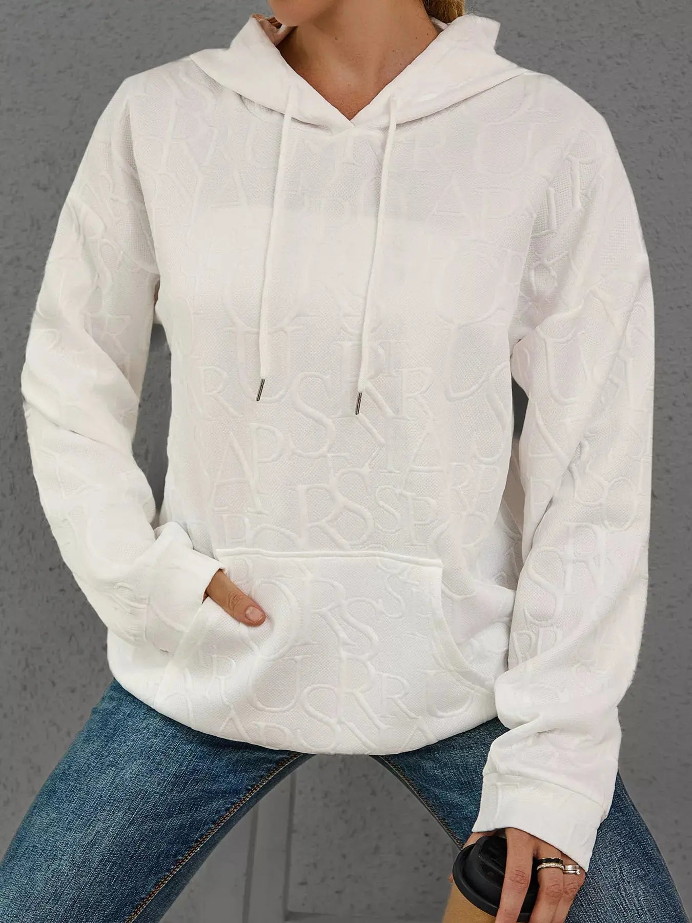Full Size Embossed Lettering Casual Hoodie Plus Size Simply Love