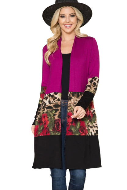 Chic color block open front cardigan for every body type