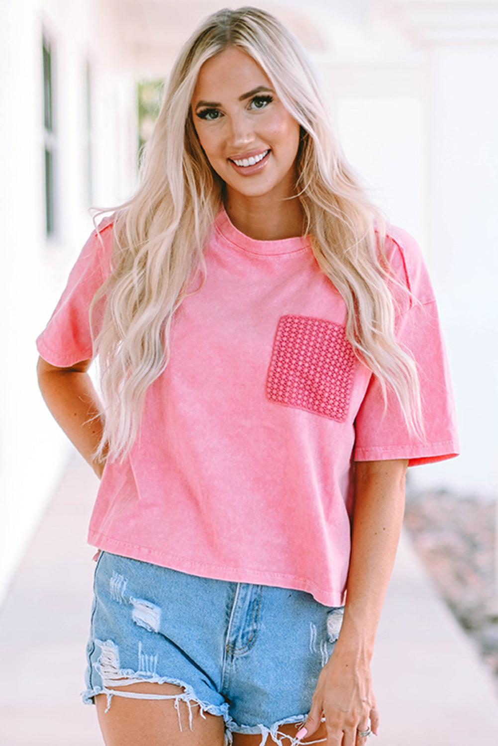 Jolene Lace Patch Pocket Short Sleeve T-Shirt - Love Salve 