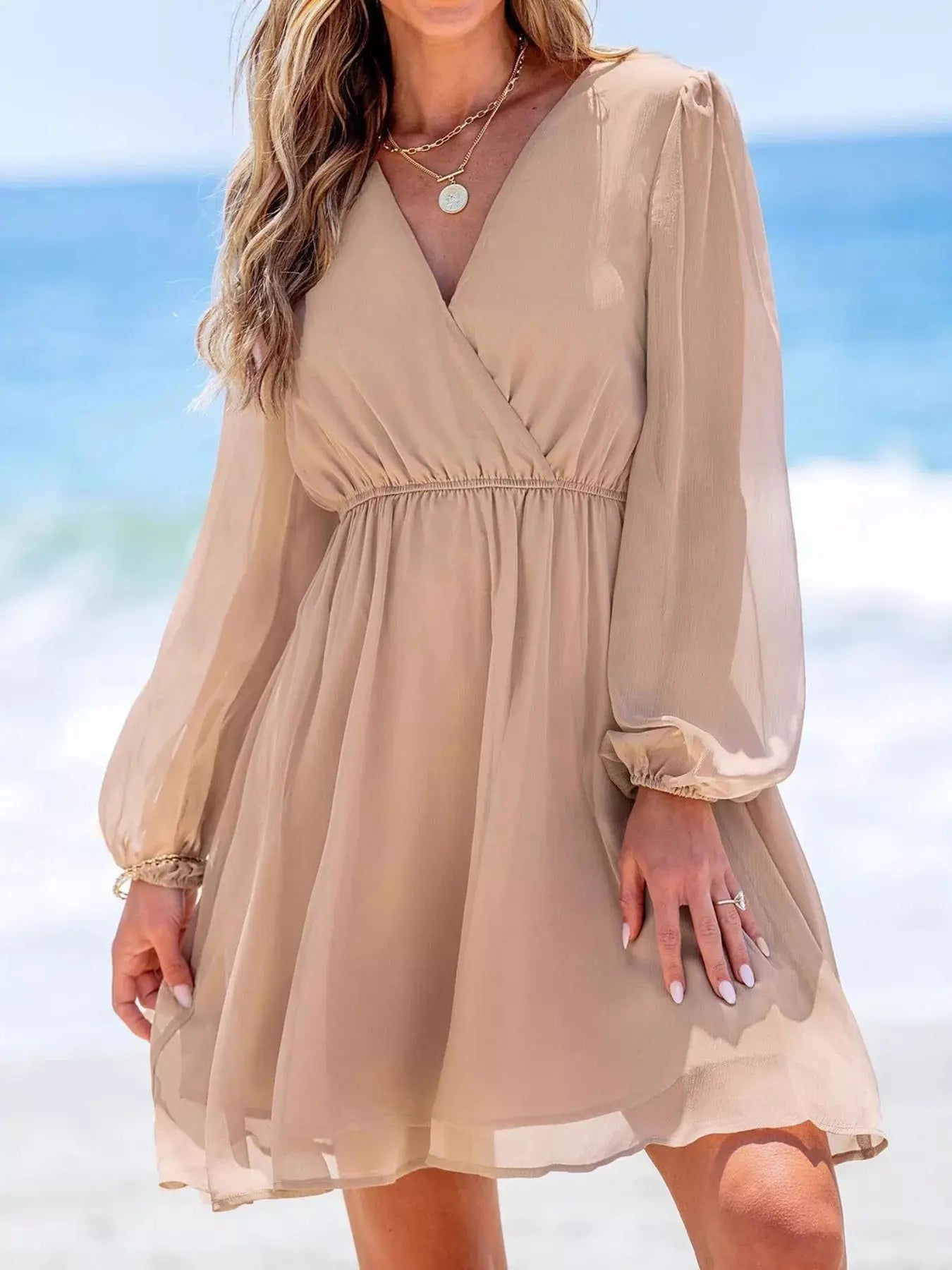 Surplice Long Sleeve Mini Dress Simply Love