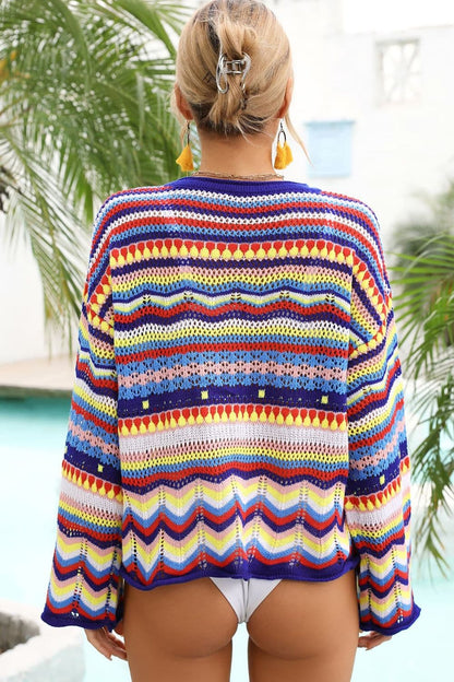 Multicolored Stripe Round Neck Cover-Up.