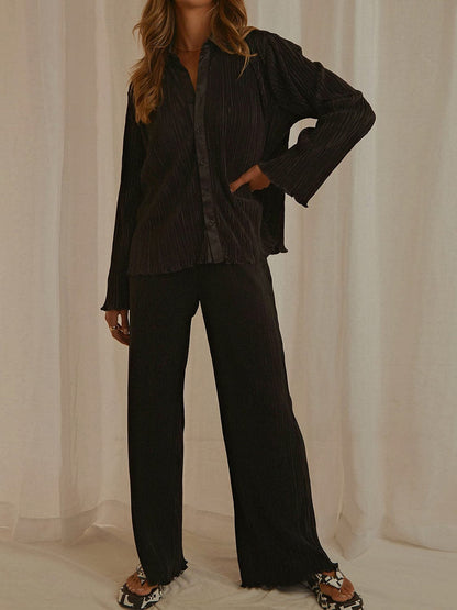 Chic collared long sleeve lounge set with pants