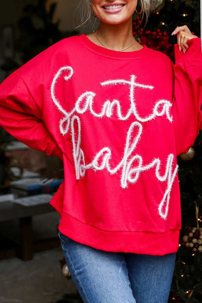 Festive red Santa baby tinsel graphic cozy sweatshirt