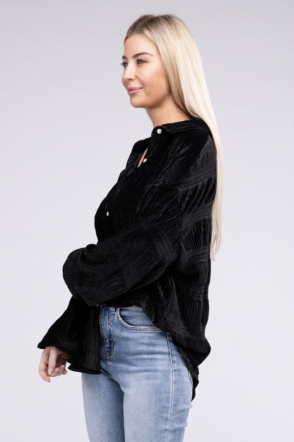 Wrinkle effect velvet shirt