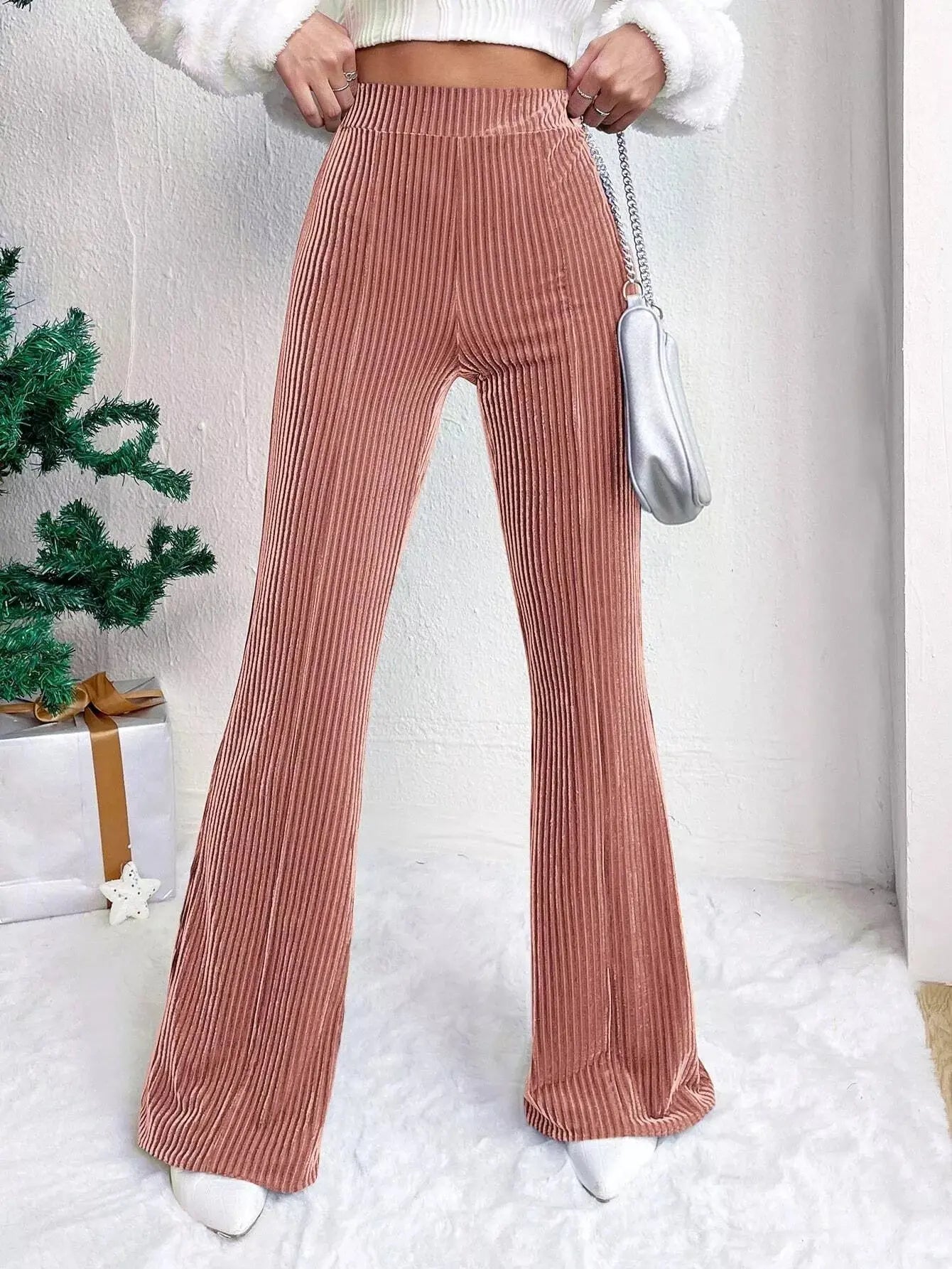 Womens Stretch Corduroy High Waist Wide Leg Flare Pants Simply Love