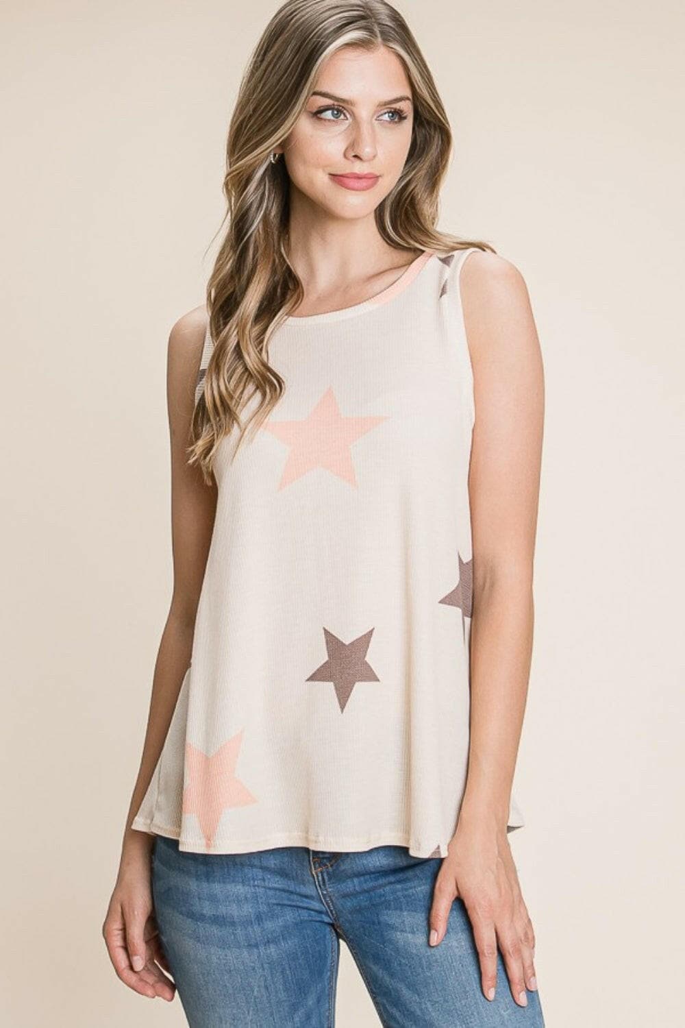 BOMBOM Star Print Round Neck Tank.