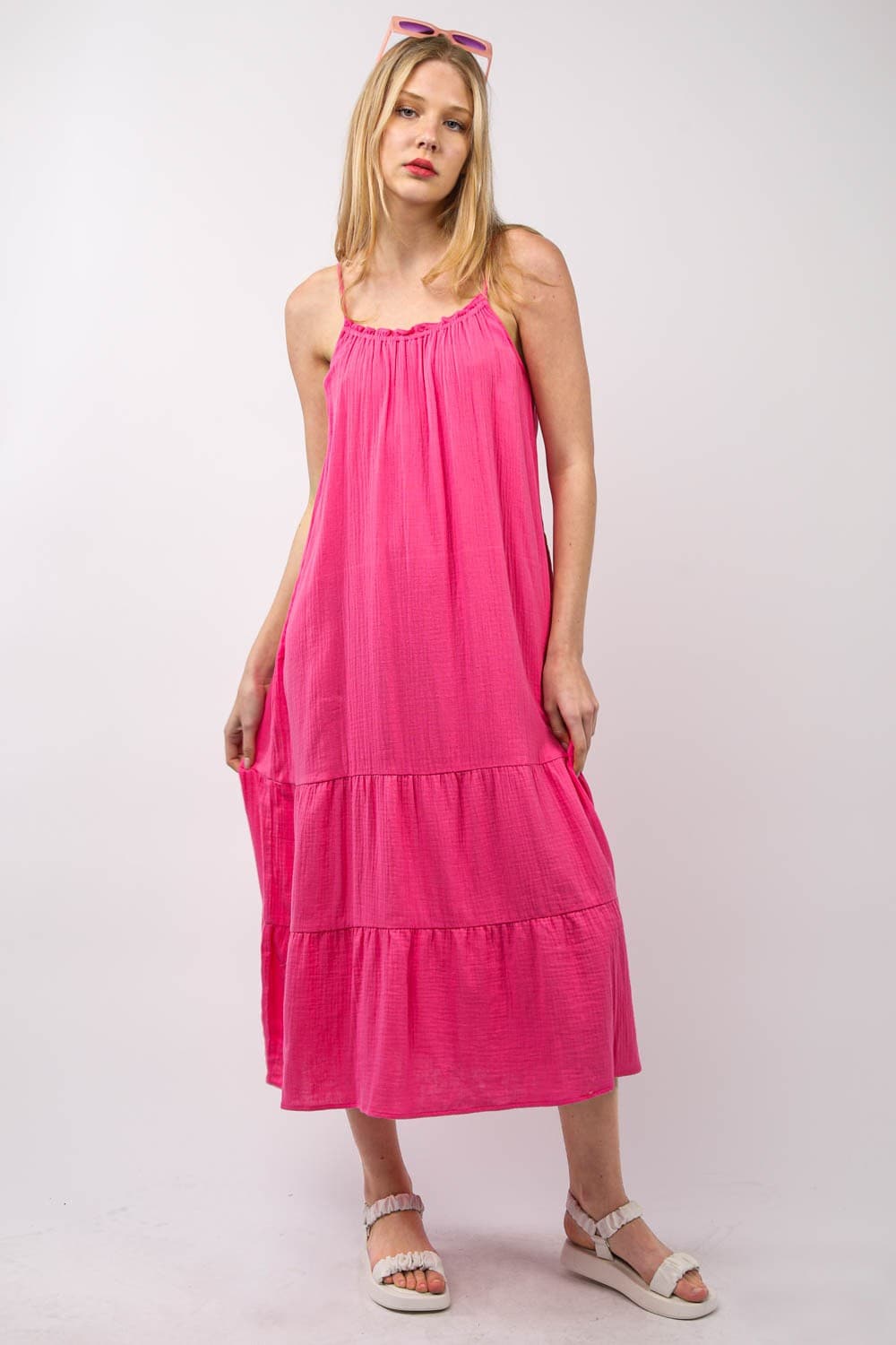 VERY J Ruffled A-Line Midi Cami Dress.