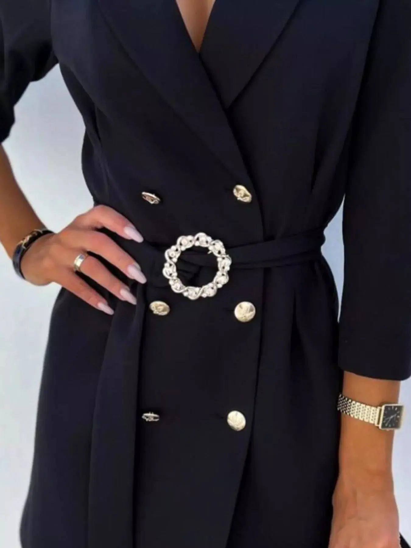 3/4 Sleeve Belted Blazer Dress Simply Love