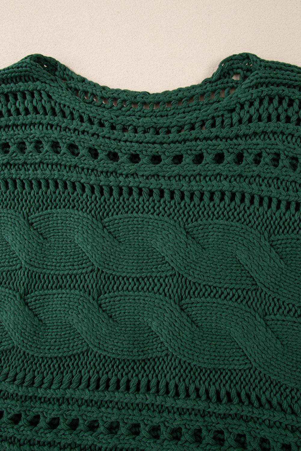 Chic blackish green cropped cable knit sweater with hollow-out design