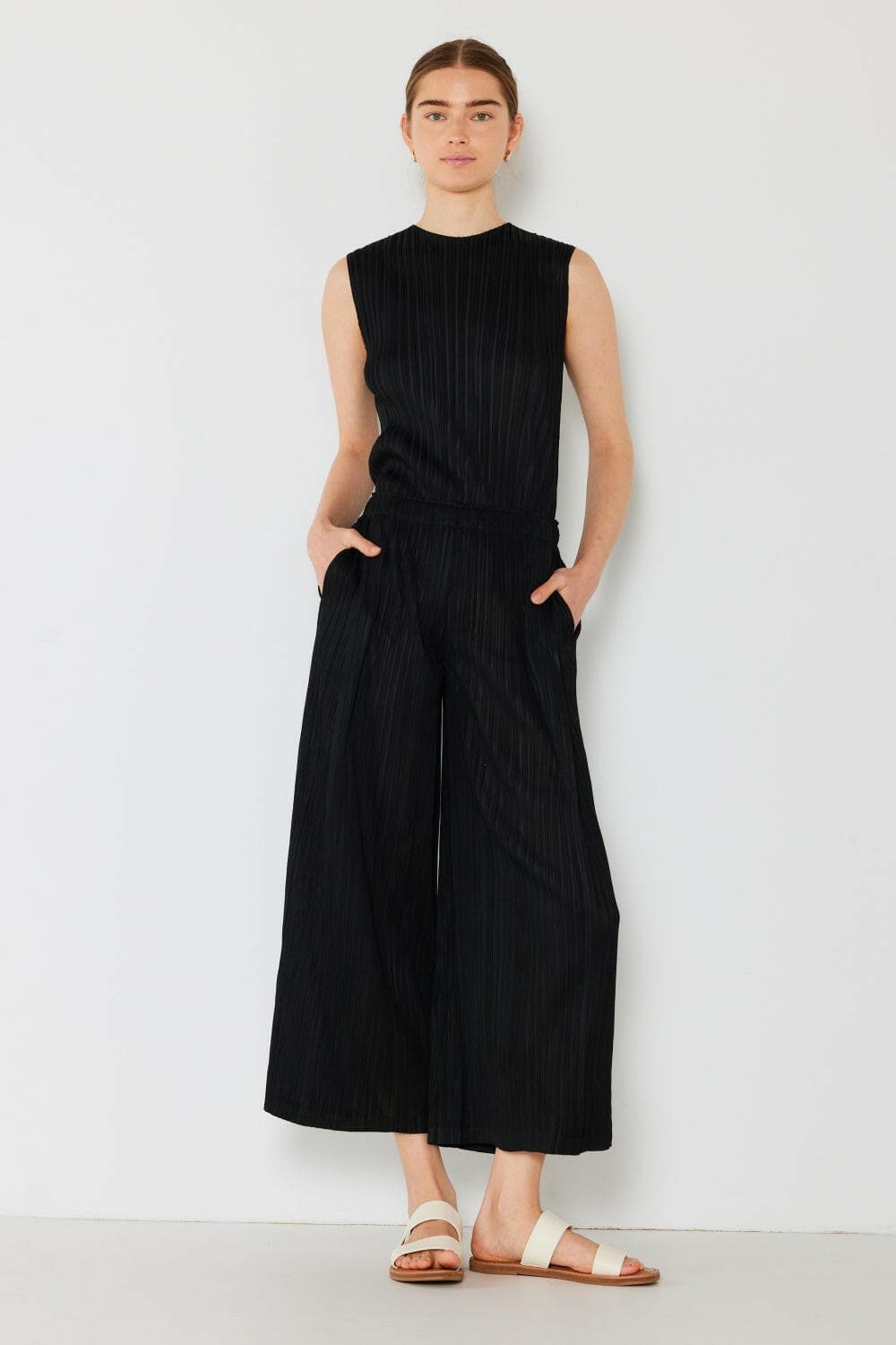 Marina West Swim Pleated Wide-Leg Pants with Side Pleat Detail.