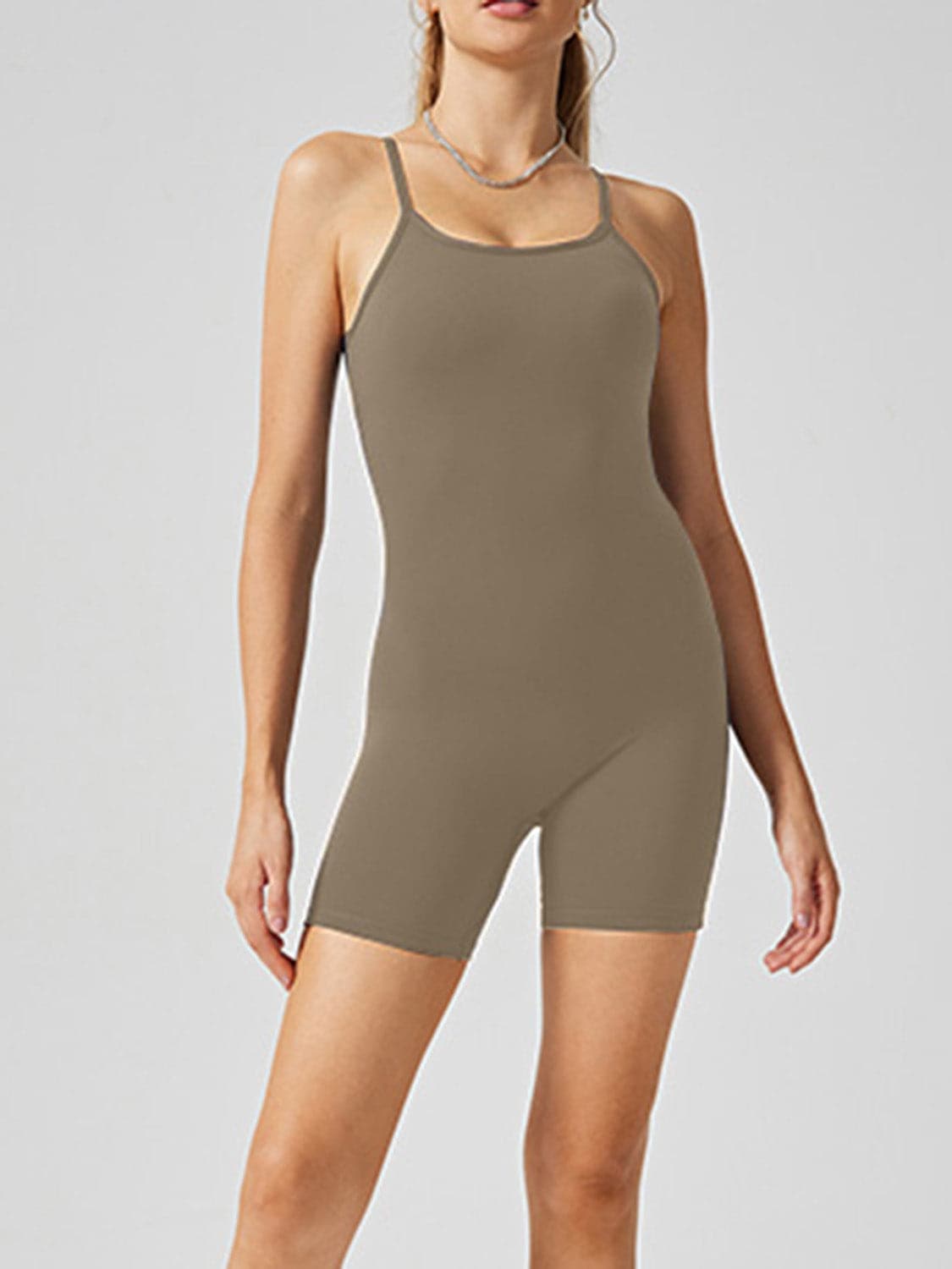 Scoop Neck Spaghetti Strap Active Romper.