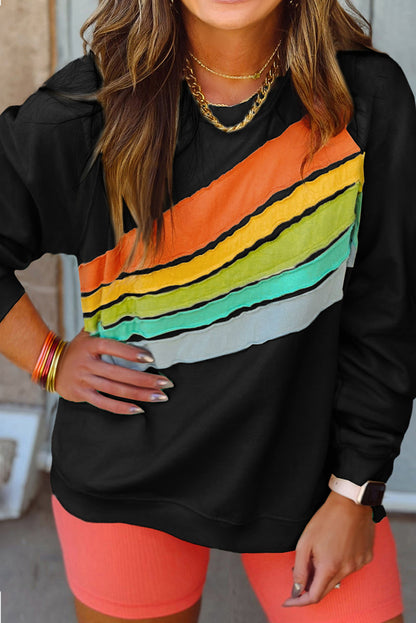 Plus size black rainbow raglan sweatshirt for vibrant style