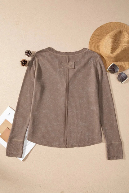 Chic buttoned notched long sleeve top