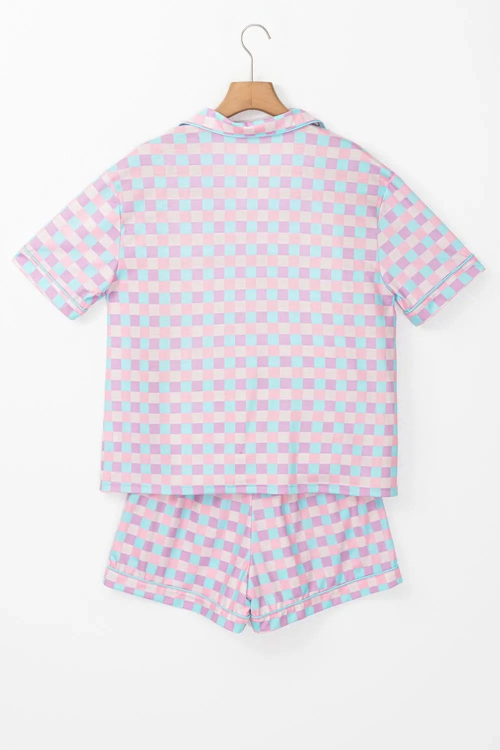 Checked Collar Neck Short Sleeve Top and Shorts Lounge Set