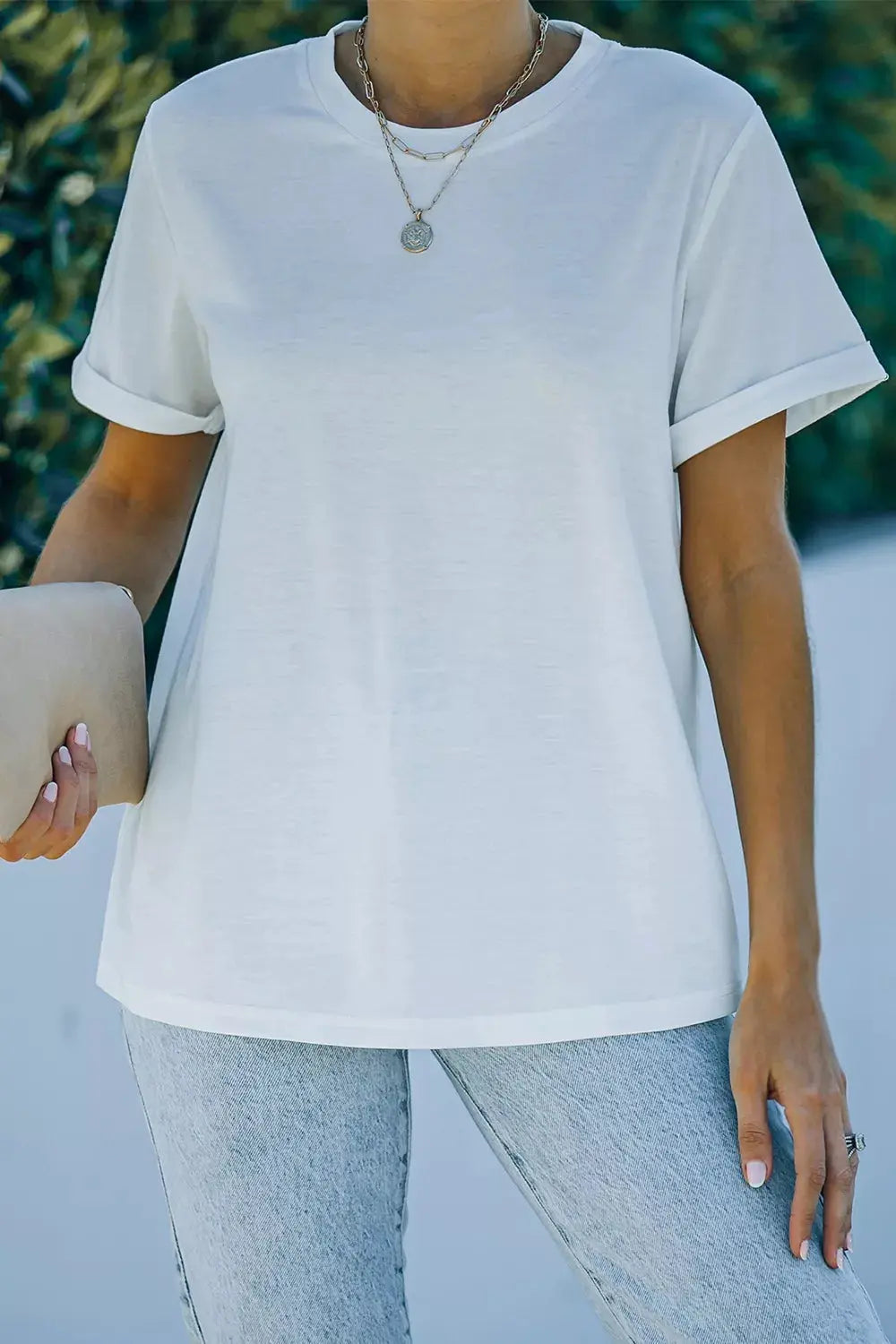 Round Neck Rolled Sleeve T-Shirt Simply Love