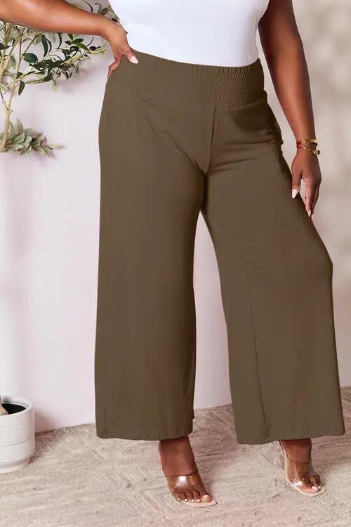 Double Take Full Size Smocked Wide Waistband Wide Leg Pants - Love Salve