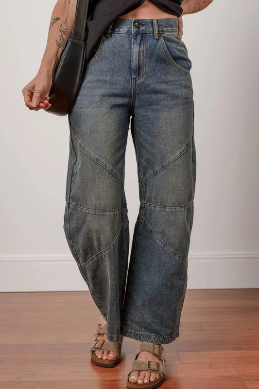 Exposed Stitching Loose Straight High Waist Jeans Simply Love