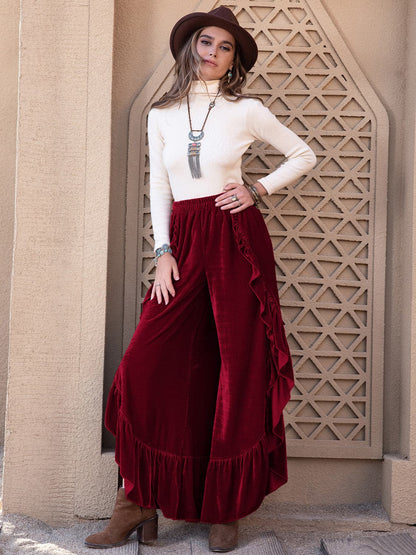 Slit Ruffled Wide Leg Pants.