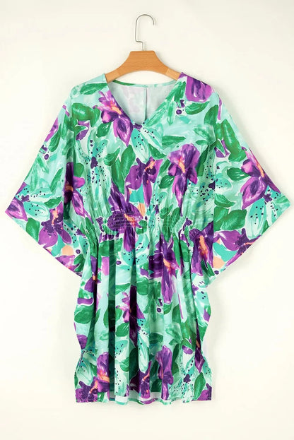 Printed V-Neck Half Sleeve Mini Dress.