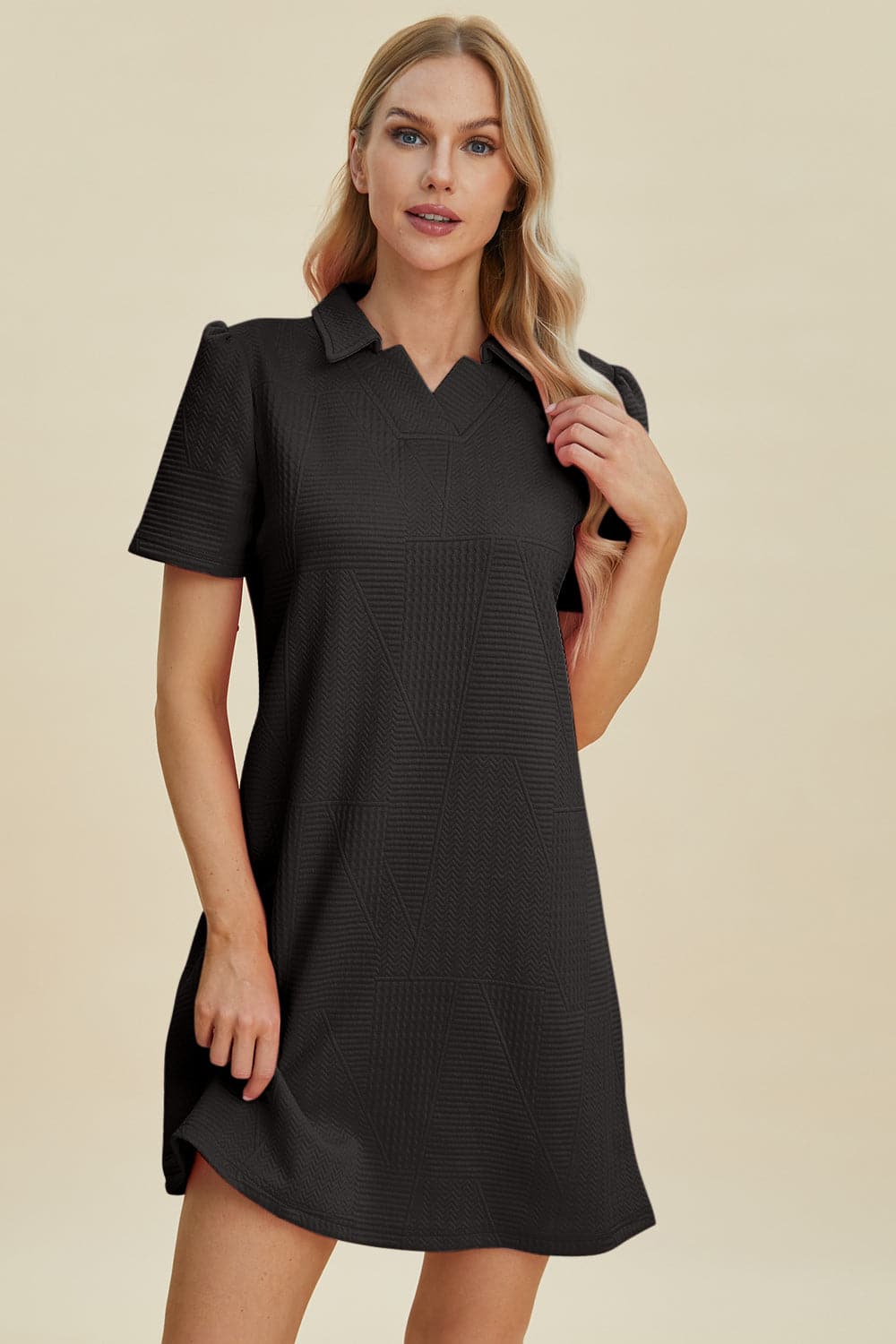 Double Take Full Size Texture Short Sleeve Dress.