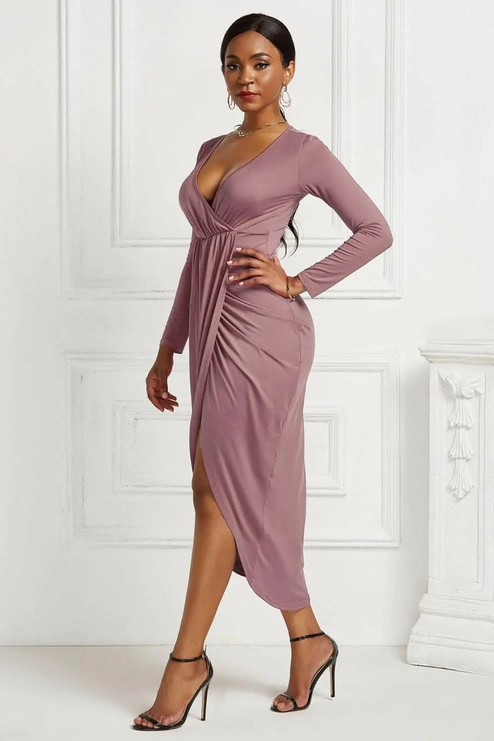 Elegant ruched surplice dress - Love Salve 