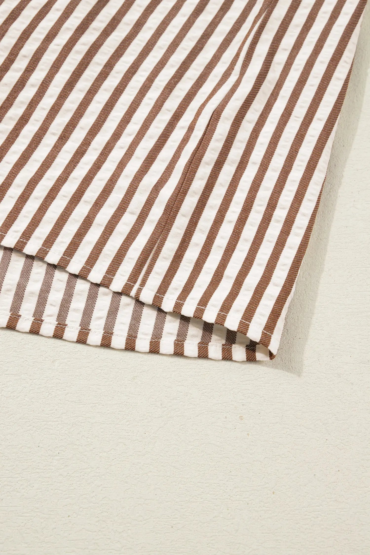 Brown Stripe Leopard Trim V Neck Button Down Half Sleeve Shirt Dear-Lover Dropshipping