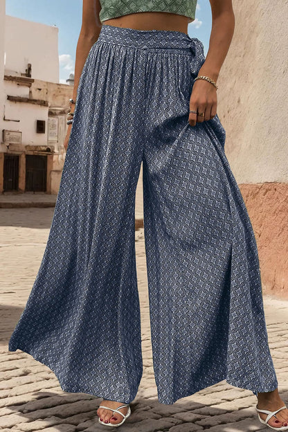 Printed Tied Wide Leg Pants.