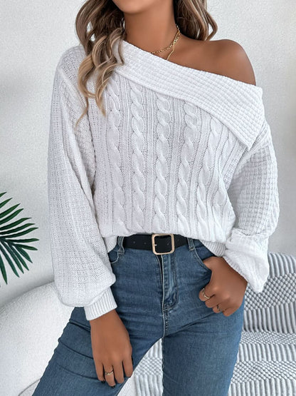 Asymmetrical cable-knit long sleeve sweater