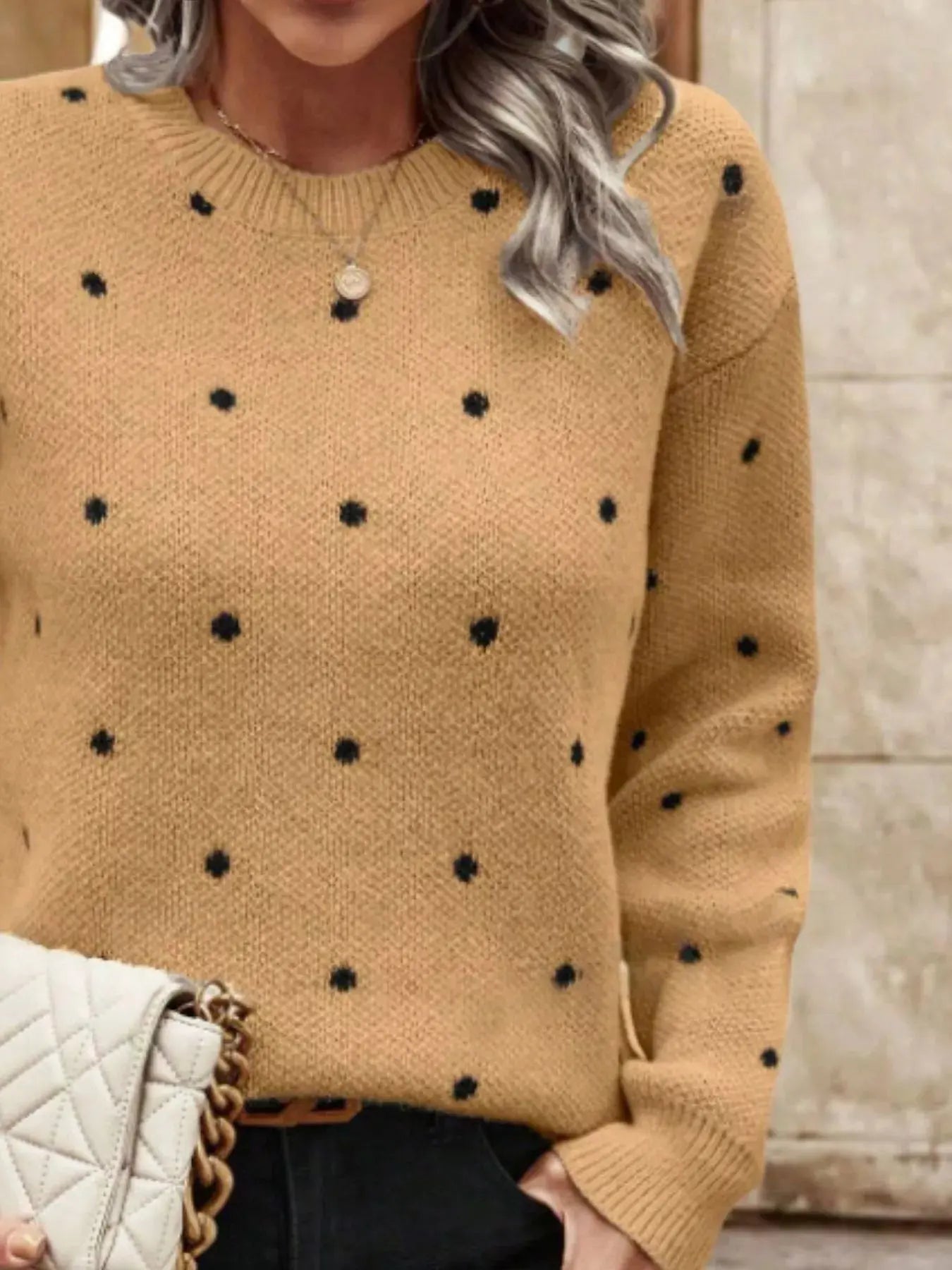 Polka Dot Long Sleeve Sweater Simply Love