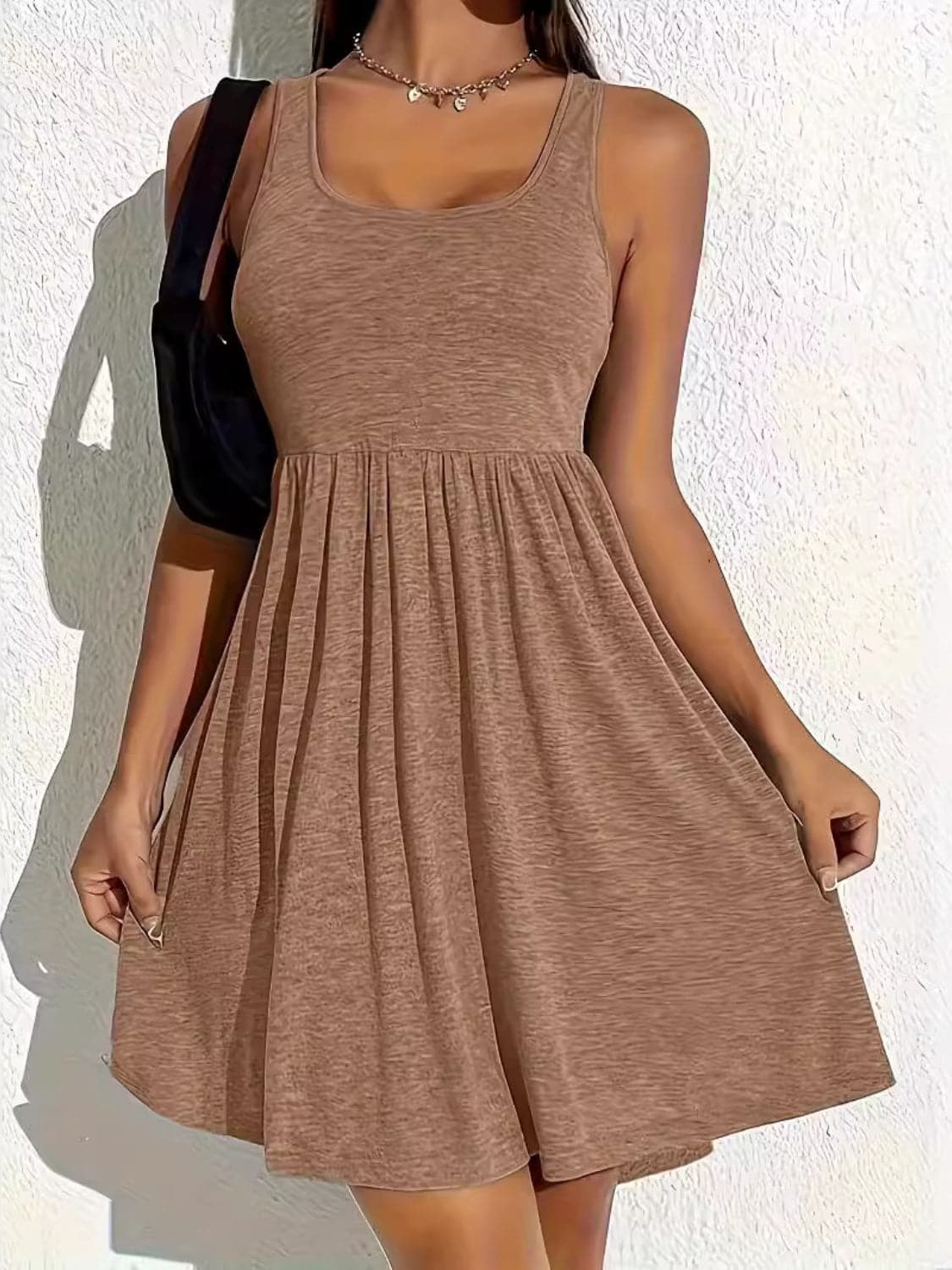 Full Size Square Neck Sleeveless Mini Dress.