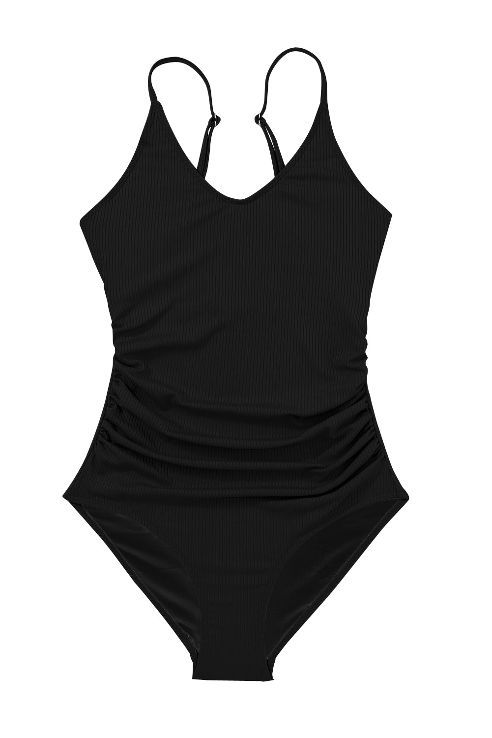 Chic black ribbed scoop neck one-piece swimsuit for effortless beach style