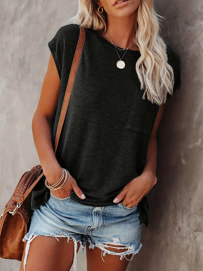 Full Size Round Neck Cap Sleeve T-Shirt.