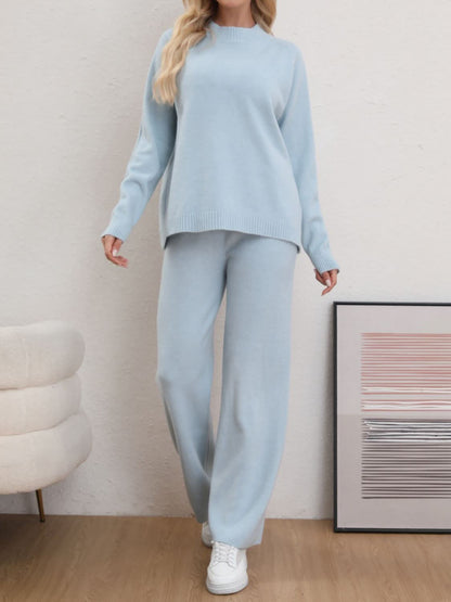 Cozy Mock Neck Sweater Set with Long Sleeves and Pants