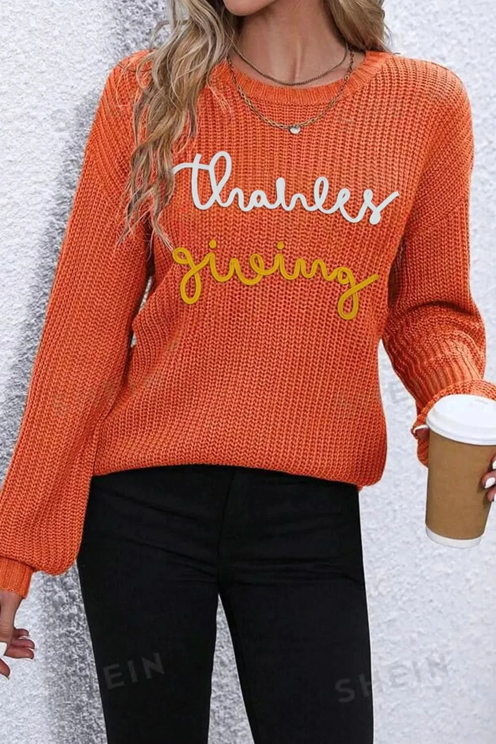 Cozy Thanksgiving round neck long sleeve knit sweater