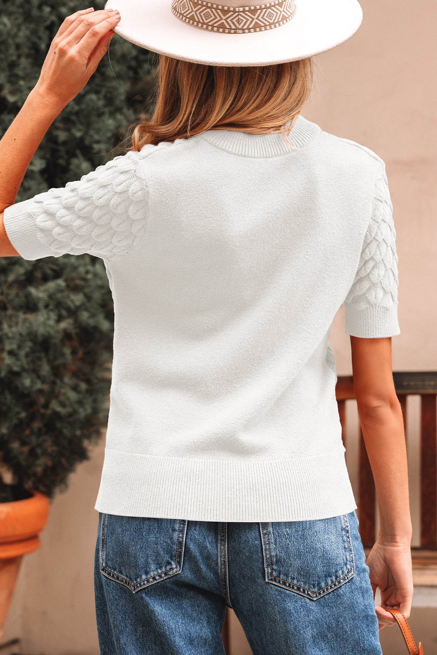Dear-Lover White Knit Sweater Women's Daily Top Ribbed Short Sleeve High Neck Modern Dear-Lover Dropshipping