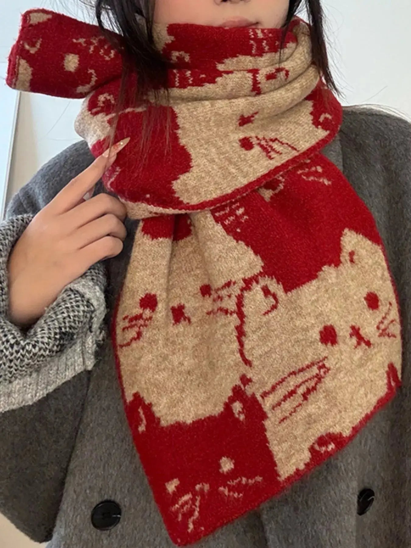 Cute Cat Pattern Knitted Scarf Simply Love